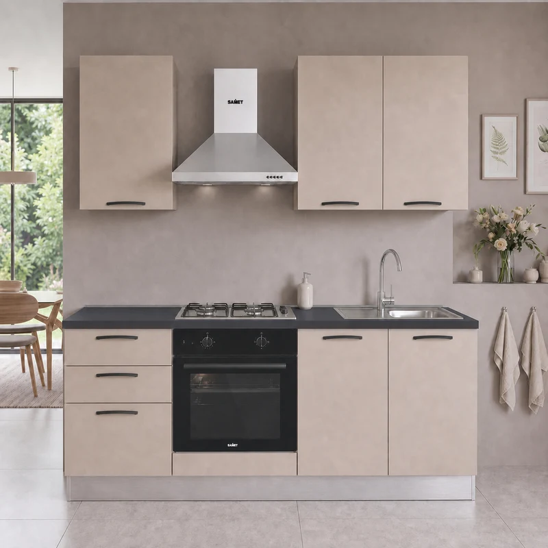 Cucina completa con elettrodomestici colore cashmere Taurusnew 195 cm Industrie Valentini