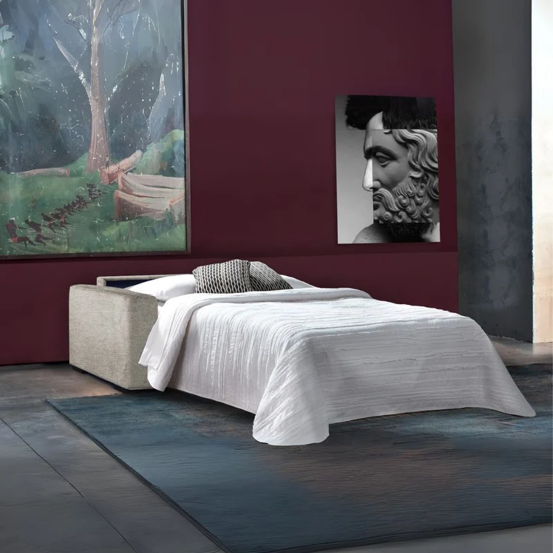Divano letto 3 posti in tessuto tortora con materasso memory 210x100x110H Era