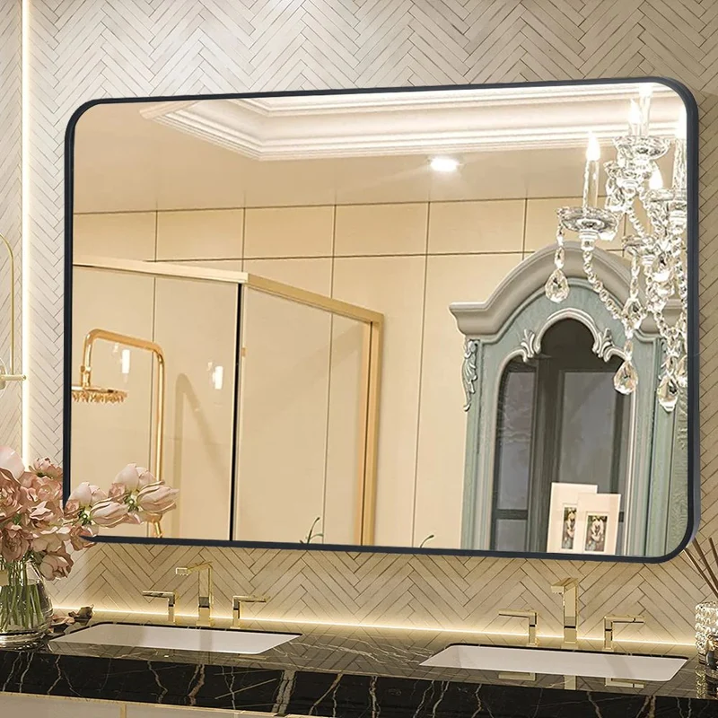 Specchio rettangolare YJ-9070 con cornice in alluminio nero 90x70