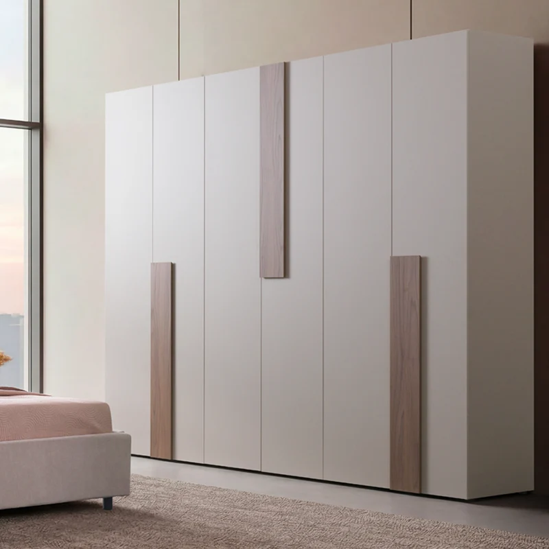 Camera da letto con letto contenitore e armadio 6 ante grigio chiaro e vanguard Malena