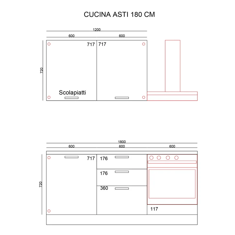Cucina completa con elettrodomestici colore bianco Astinew180 Industrie Valentini