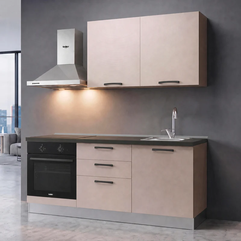 Cucina completa con elettrodomestici e piano a induzione colore cashmere Astinew180 Industrie Valentini