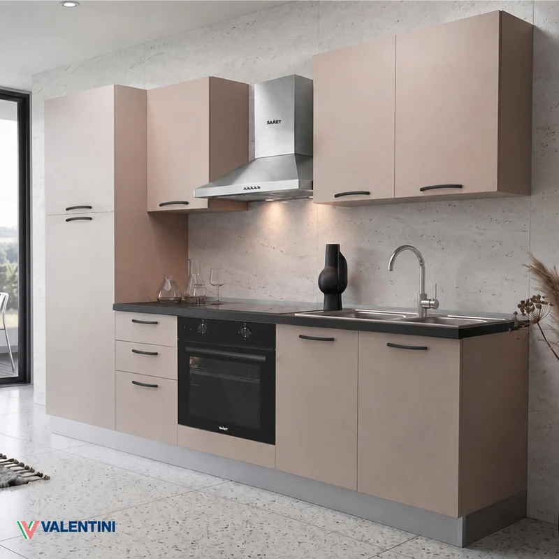 Cucina completa con elettrodomestici e piano a induzione colore cashmere Asti255 Industrie Valentini