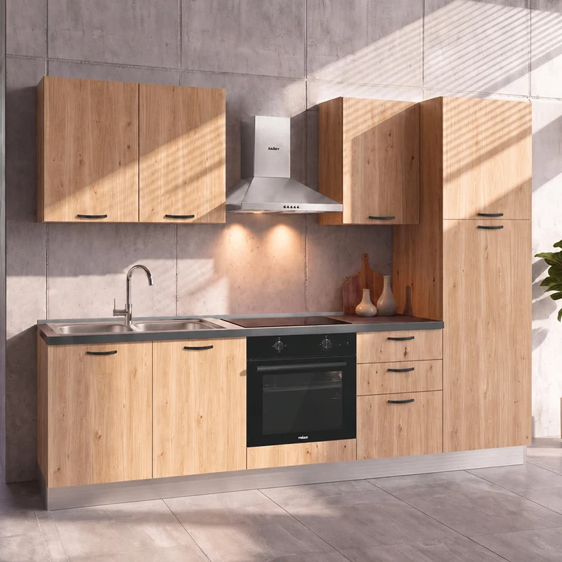 Cucina completa con elettrodomestici e piano a induzione colore rovere lis Asti255 Industrie Valentini