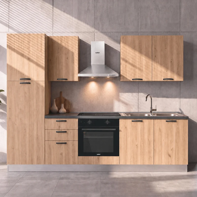 Cucina completa con elettrodomestici e piano a induzione colore rovere lis Asti255 Industrie Valentini