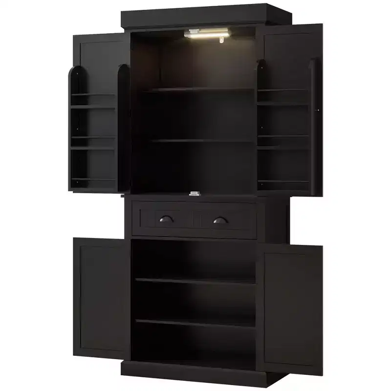 Garde-manger de cuisine de 71 po avec lumières DEL, 6 tablettes de porte, un tiroir et 4 tablettes réglables