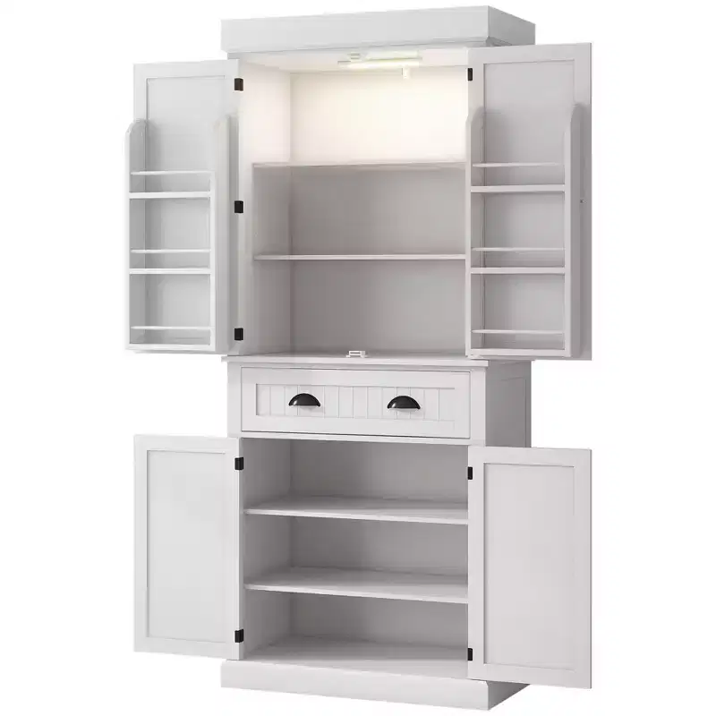 Garde-manger de cuisine de 71 po avec lumières DEL, 6 tablettes de porte, un tiroir et 4 tablettes réglables