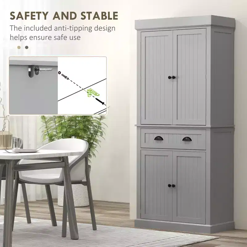 Garde-manger de cuisine de 71 po avec lumières DEL, 6 tablettes de porte, un tiroir et 4 tablettes réglables