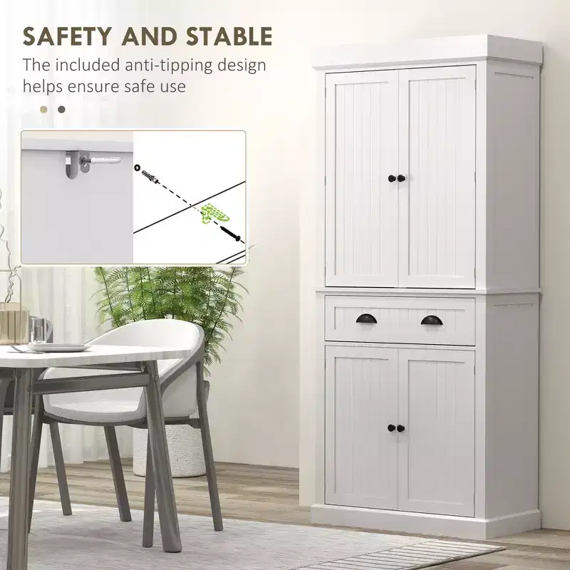 Garde-manger de cuisine de 71 po avec lumières DEL, 6 tablettes de porte, un tiroir et 4 tablettes réglables