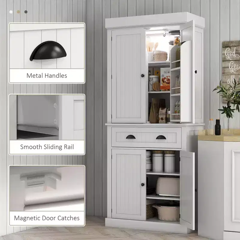 Garde-manger de cuisine de 71 po avec lumières DEL, 6 tablettes de porte, un tiroir et 4 tablettes réglables