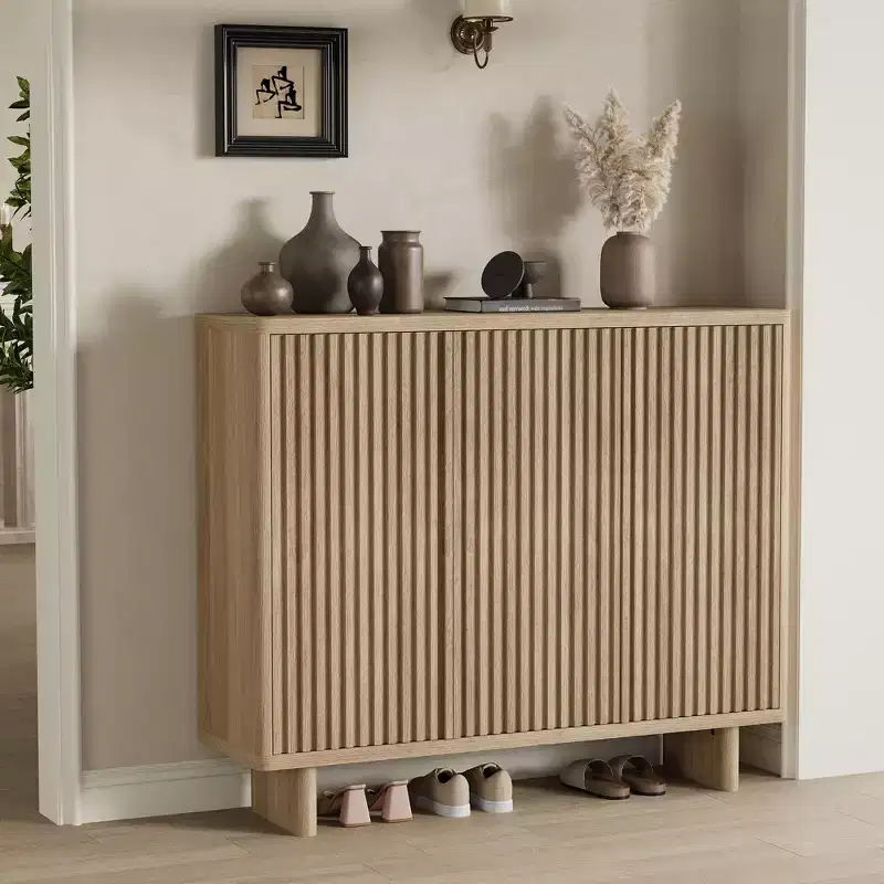 Meuble à chaussures Acekool 46 avec porte cannelée, meuble de rangement 5 niveaux, banc d'entrée rustique pour couloir, 41,5H