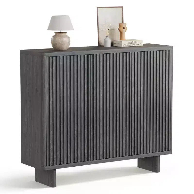 Meuble à chaussures Acekool 46 avec porte cannelée, meuble de rangement 5 niveaux, banc d'entrée rustique pour couloir, 41,5H
