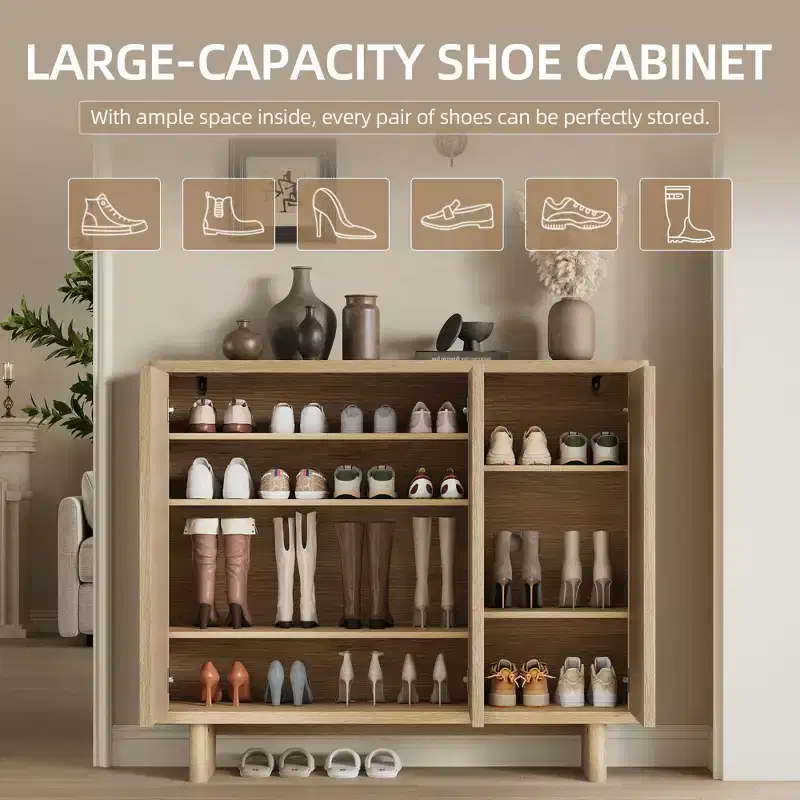 Meuble à chaussures Acekool 46 avec porte cannelée, meuble de rangement 5 niveaux, banc d'entrée rustique pour couloir, 41,5H