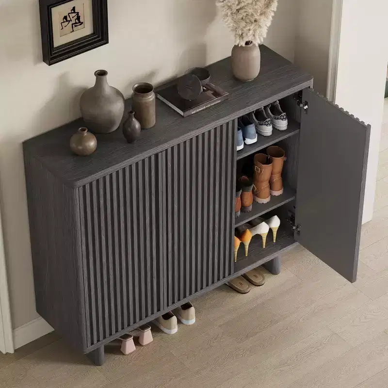 Meuble à chaussures Acekool 46 avec porte cannelée, meuble de rangement 5 niveaux, banc d'entrée rustique pour couloir, 41,5H