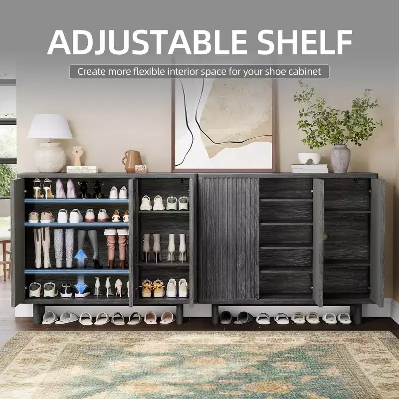 Meuble à chaussures Acekool 46 avec porte cannelée, meuble de rangement 5 niveaux, banc d'entrée rustique pour couloir, 41,5H