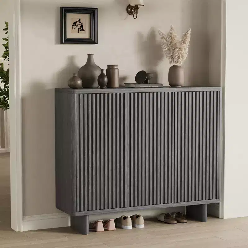 Meuble à chaussures Acekool 46 avec porte cannelée, meuble de rangement 5 niveaux, banc d'entrée rustique pour couloir, 41,5H