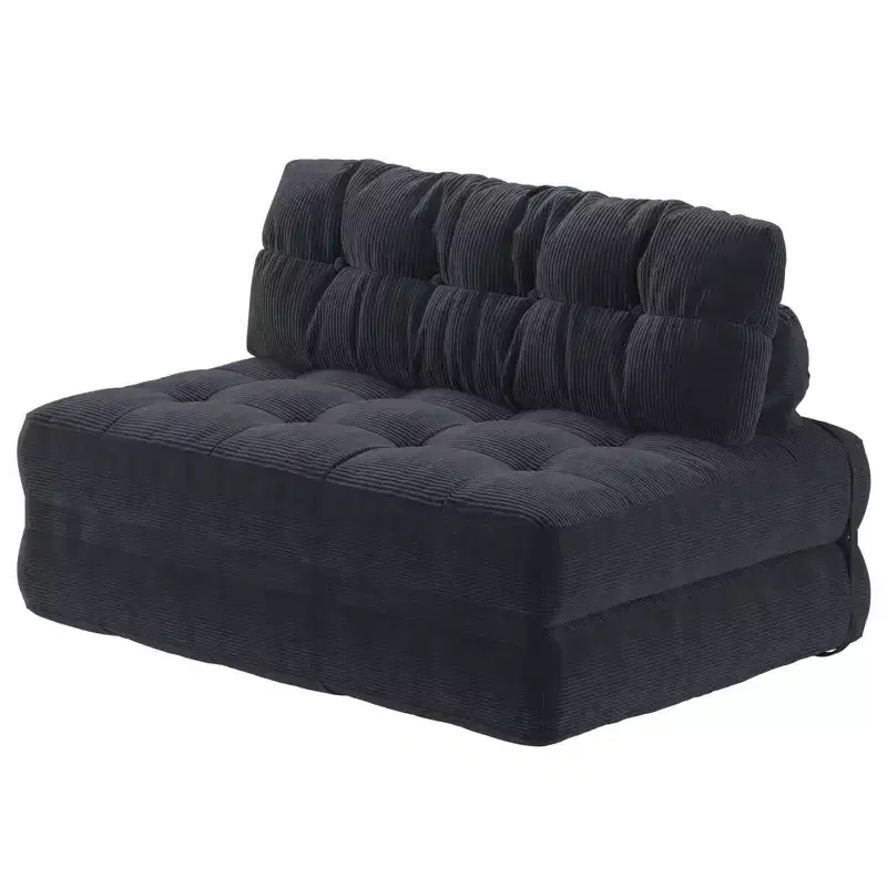 Canapé-lit futon pliant entièrement en velours côtelé, chaise de couchage convertible au sol avec oreiller et dossier