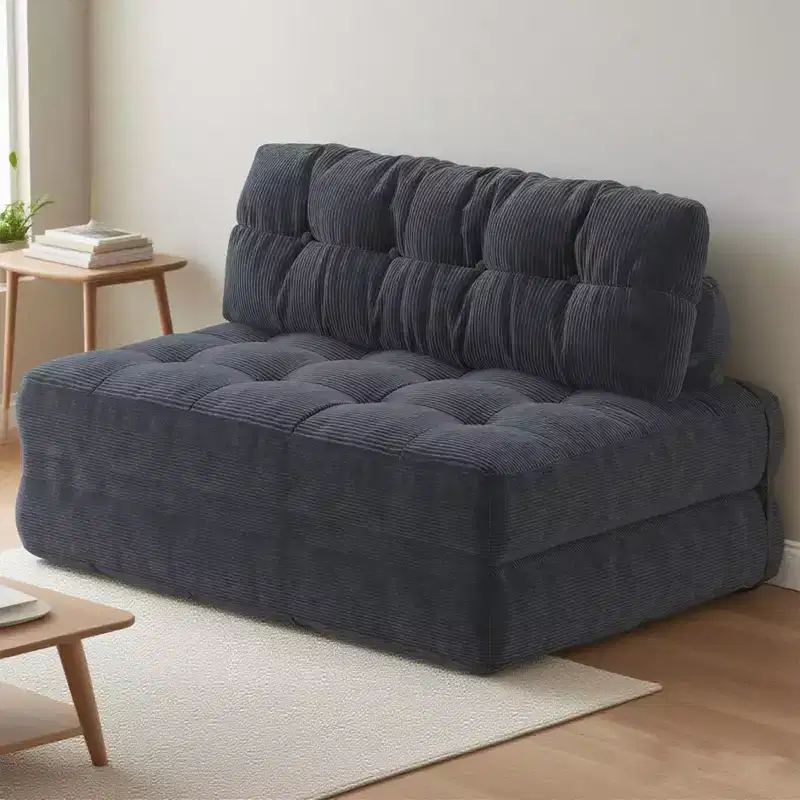 Canapé-lit futon pliant entièrement en velours côtelé, chaise de couchage convertible au sol avec oreiller et dossier