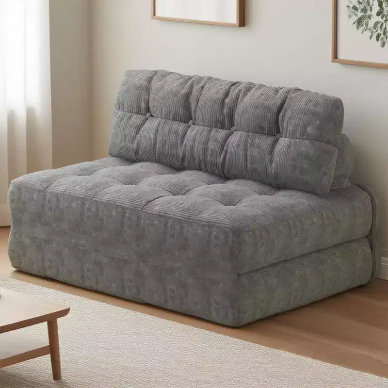 Canapé-lit futon pliant entièrement en velours côtelé, chaise de couchage convertible au sol avec oreiller et dossier