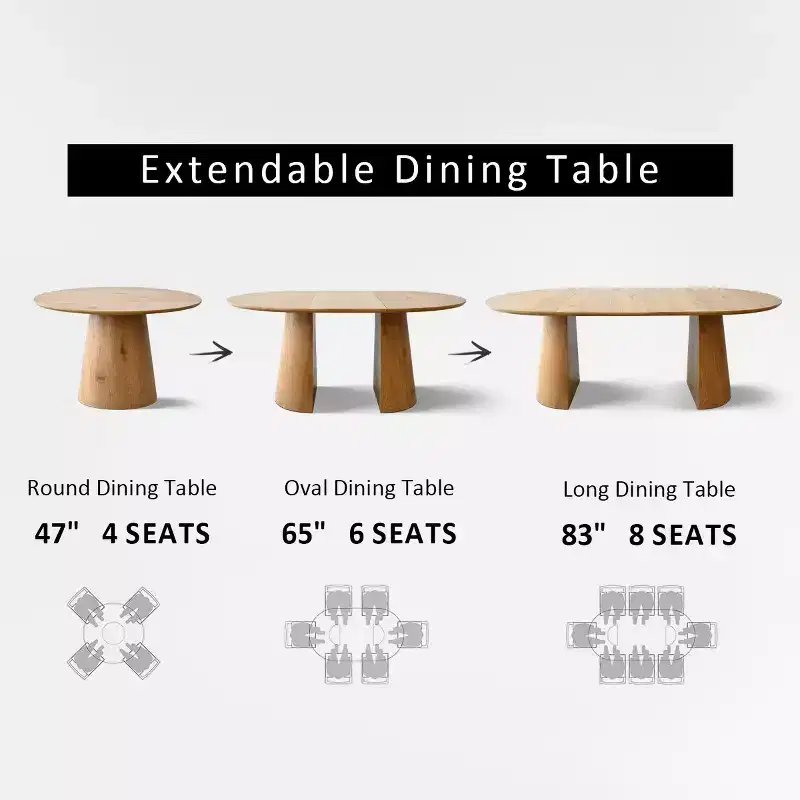 Ensemble table à manger ronde extensible en ovale avec 4 fauteuils en velours, design piédestal moderne, jusqu'à 8 personnes - Panipeachy