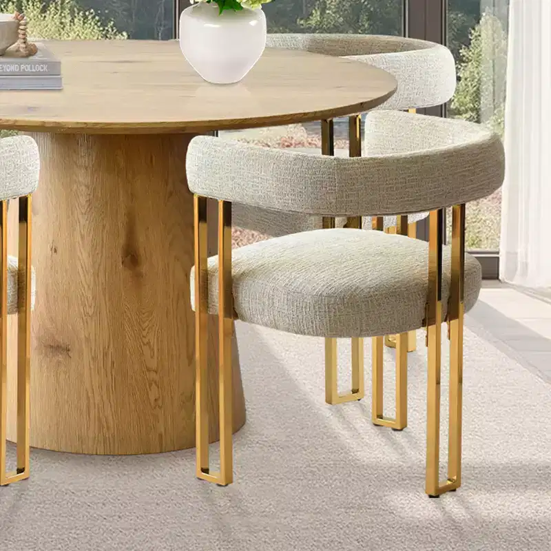 Ensemble table à manger ronde extensible en ovale avec 4 fauteuils en velours, design piédestal moderne, jusqu'à 8 personnes - Panipeachy
