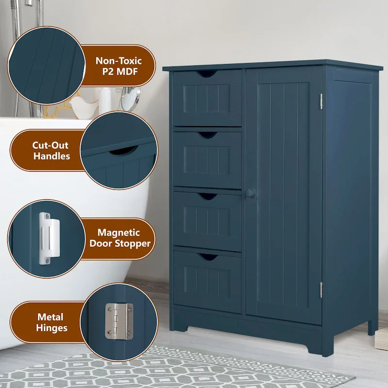 Meuble de Rangement Salle de Bain VEIKOUS sur Pied avec 4 Tiroirs