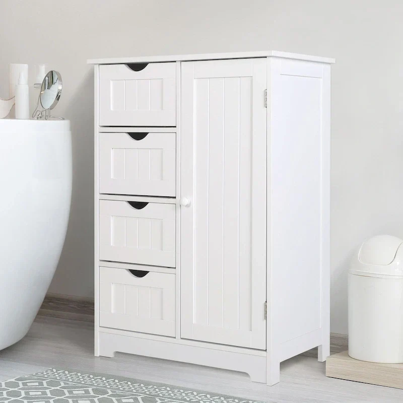 Meuble de Rangement Salle de Bain VEIKOUS sur Pied avec 4 Tiroirs