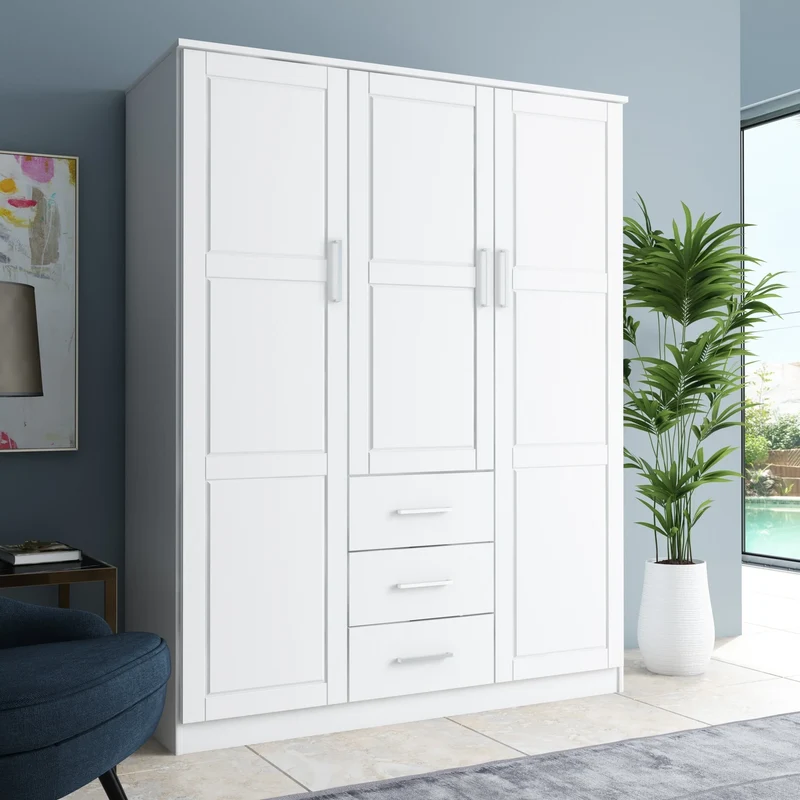 Palace Imports Armoire Cosmo 3 portes 100 % bois massif avec portes en bois massif ou portes miroir