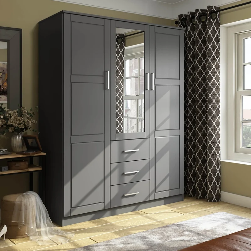 Palace Imports Armoire Cosmo 3 portes 100 % bois massif avec portes en bois massif ou portes miroir