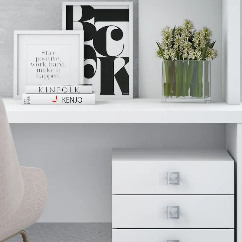 Bureau d'angle Echo avec huche et tiroirs