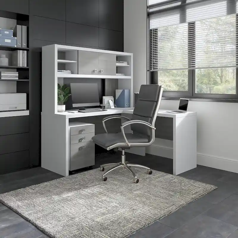 Bureau d'angle Echo avec huche et tiroirs
