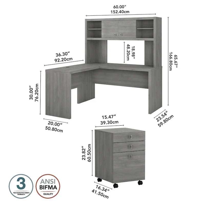 Bureau d'angle Echo avec huche et tiroirs