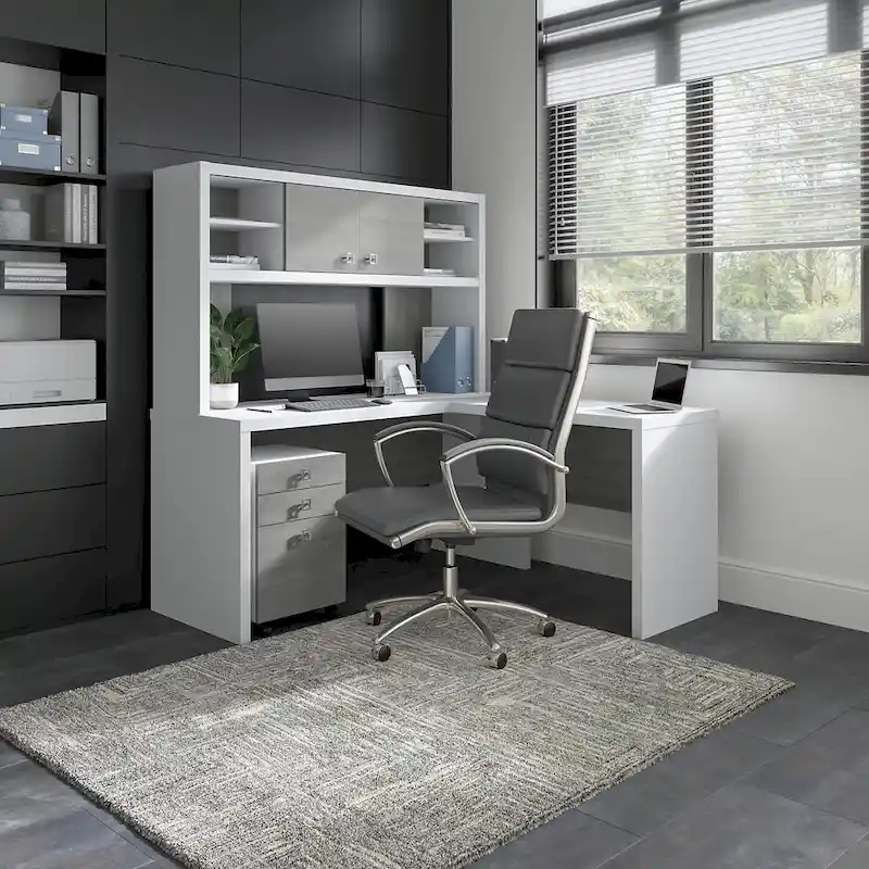 Bureau d'angle Echo avec huche et tiroirs