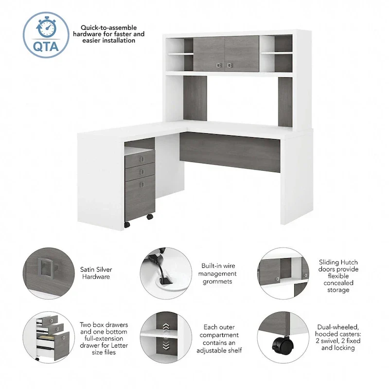 Bureau d'angle Echo avec huche et tiroirs