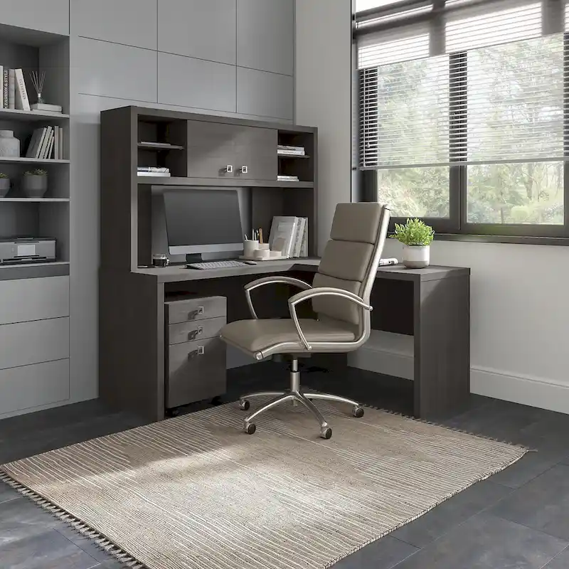 Bureau d'angle Echo avec huche et tiroirs