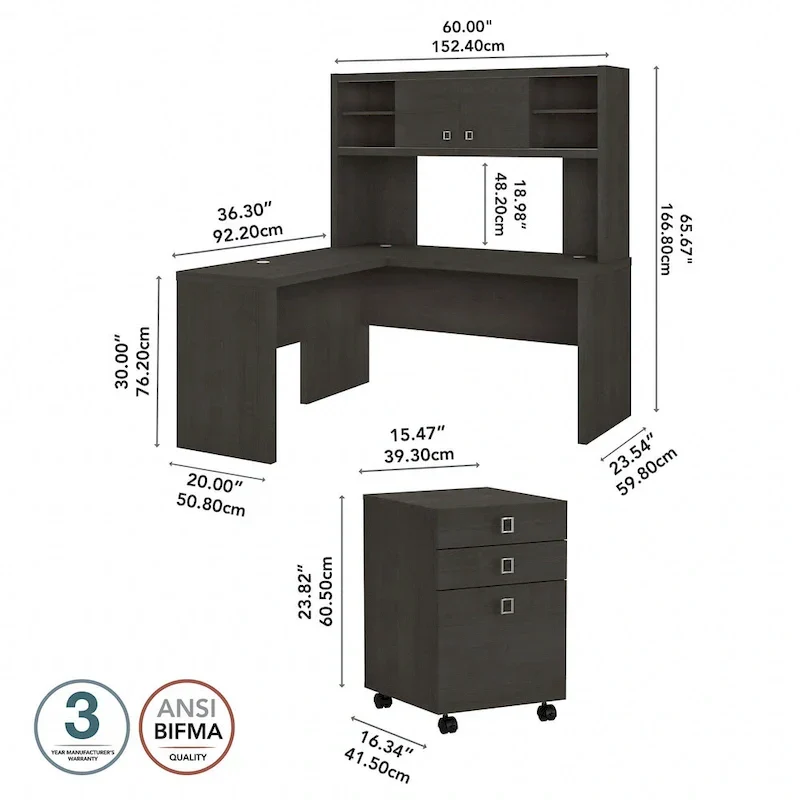 Bureau d'angle Echo avec huche et tiroirs