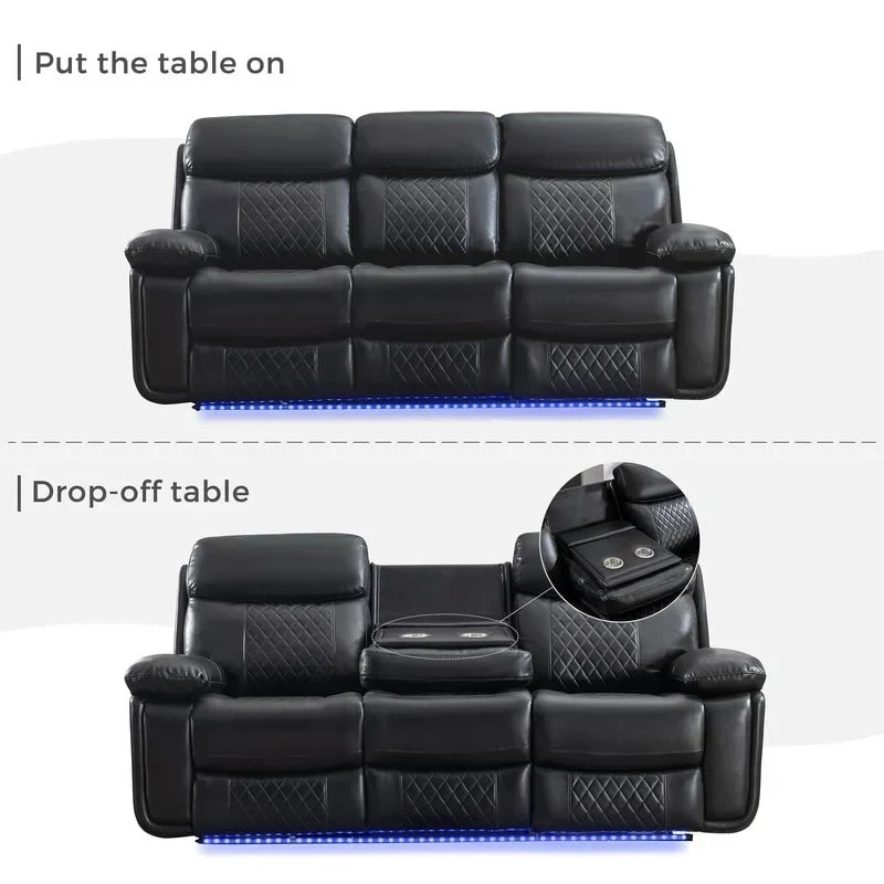 Canapé inclinable électrique avec chargeur sans fil, liseuse, lumière LED pour salon, similicuir, port AC/USB, porte-gobelet, noir