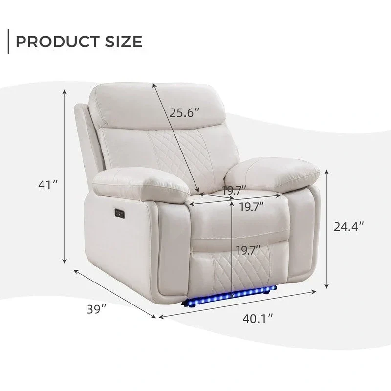 Canapé inclinable électrique avec chargeur sans fil, liseuse, lumière LED pour salon, similicuir, port AC/USB, porte-gobelet, noir