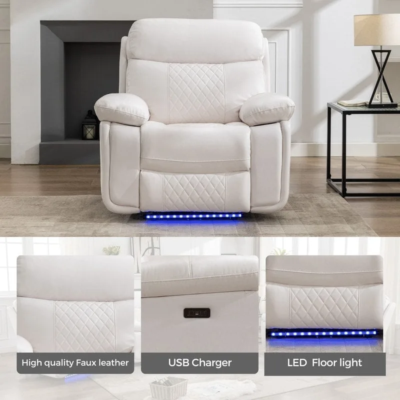 Canapé inclinable électrique avec chargeur sans fil, liseuse, lumière LED pour salon, similicuir, port AC/USB, porte-gobelet, noir