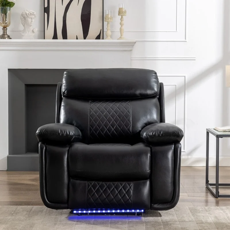 Canapé inclinable électrique avec chargeur sans fil, liseuse, lumière LED pour salon, similicuir, port AC/USB, porte-gobelet, noir