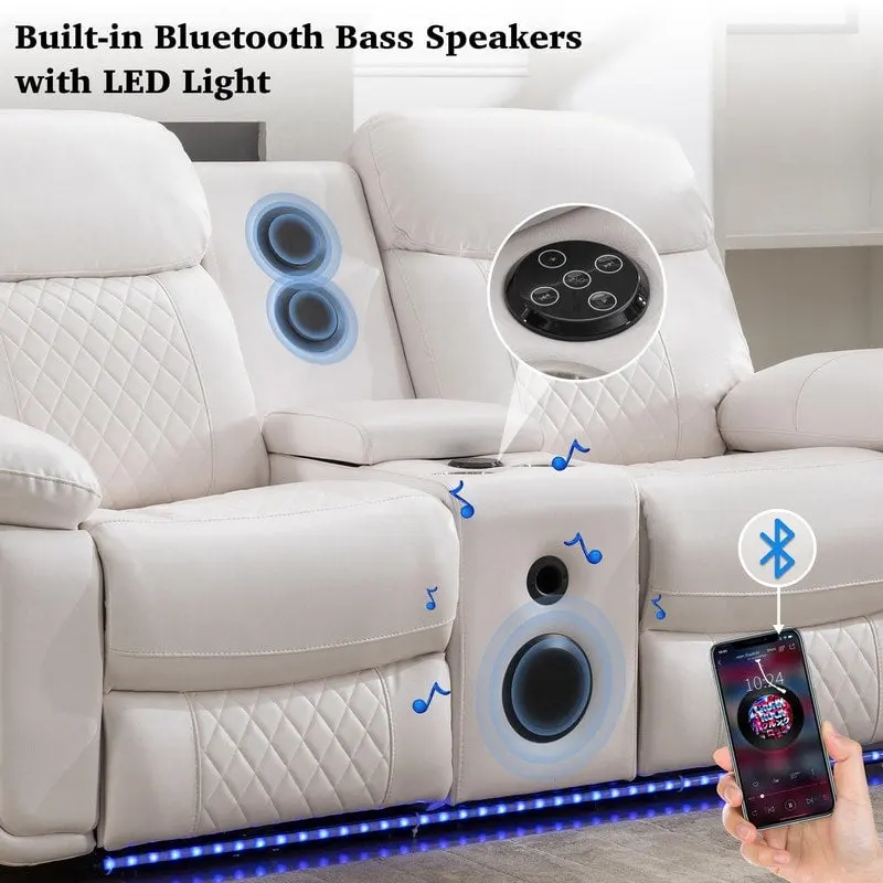 Canapé inclinable électrique avec chargeur sans fil, liseuse, lumière LED pour salon, similicuir, port AC/USB, porte-gobelet, noir