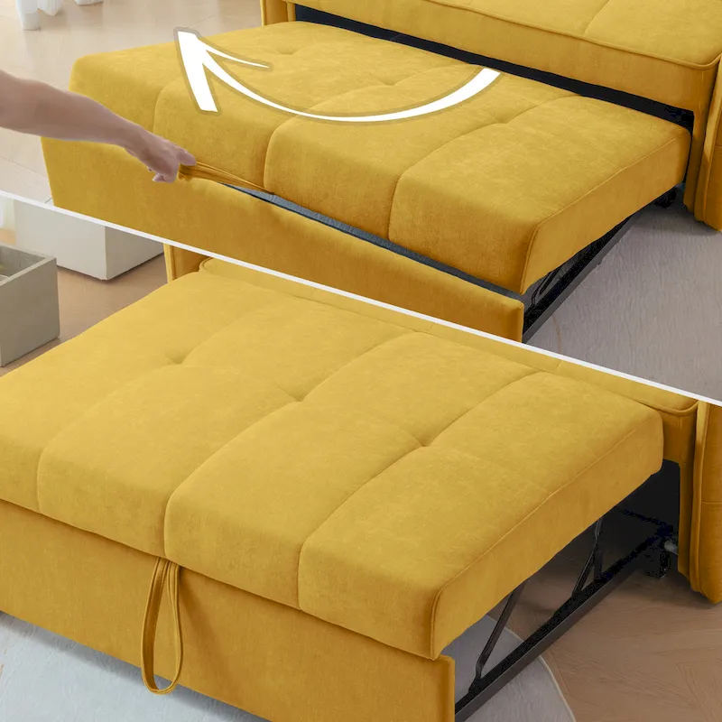 Canapé-lit gigogne en tissu chenille jaune - 39,00 x 53,50 x 31,50