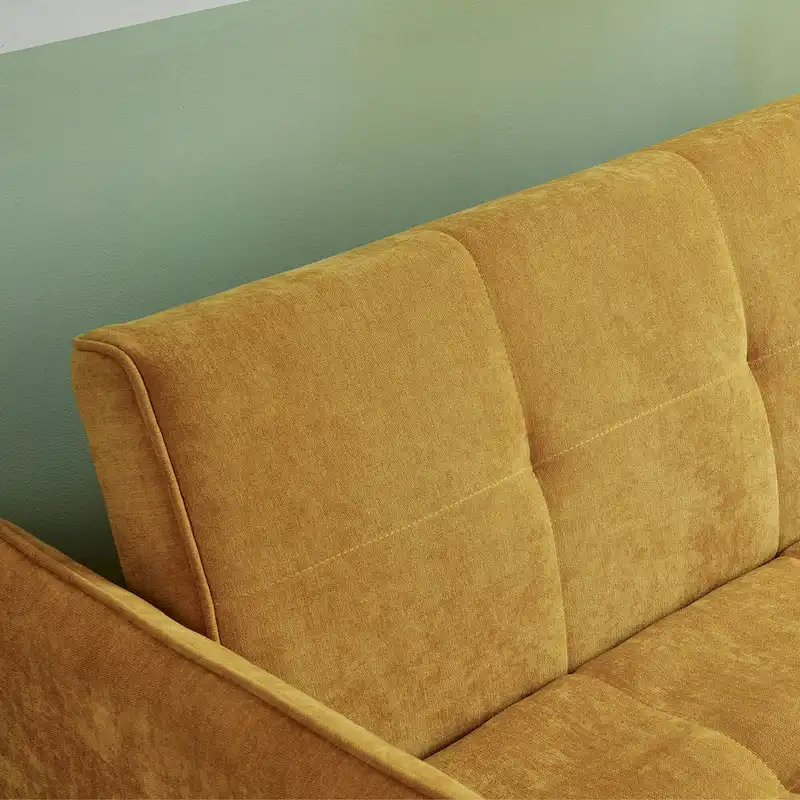 Canapé-lit gigogne en tissu chenille jaune - 39,00 x 53,50 x 31,50