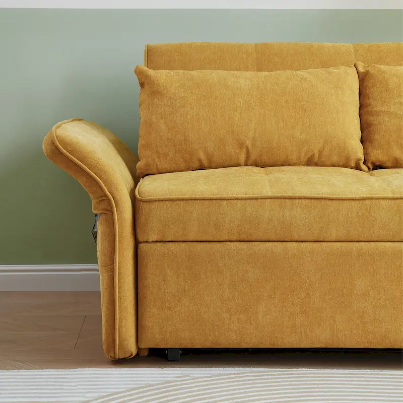 Canapé-lit gigogne en tissu chenille jaune - 39,00 x 53,50 x 31,50