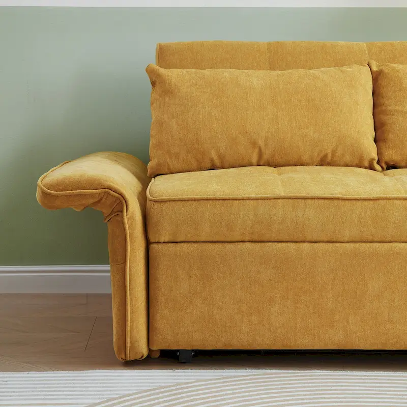 Canapé-lit gigogne en tissu chenille jaune - 39,00 x 53,50 x 31,50