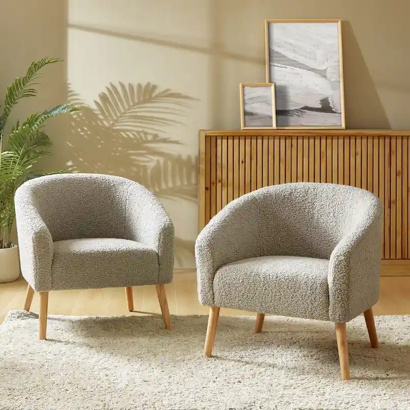 Fauteuil Sheila Modern 30 W Boucle avec pieds en bois massif, lot de 2, par HULALA HOME