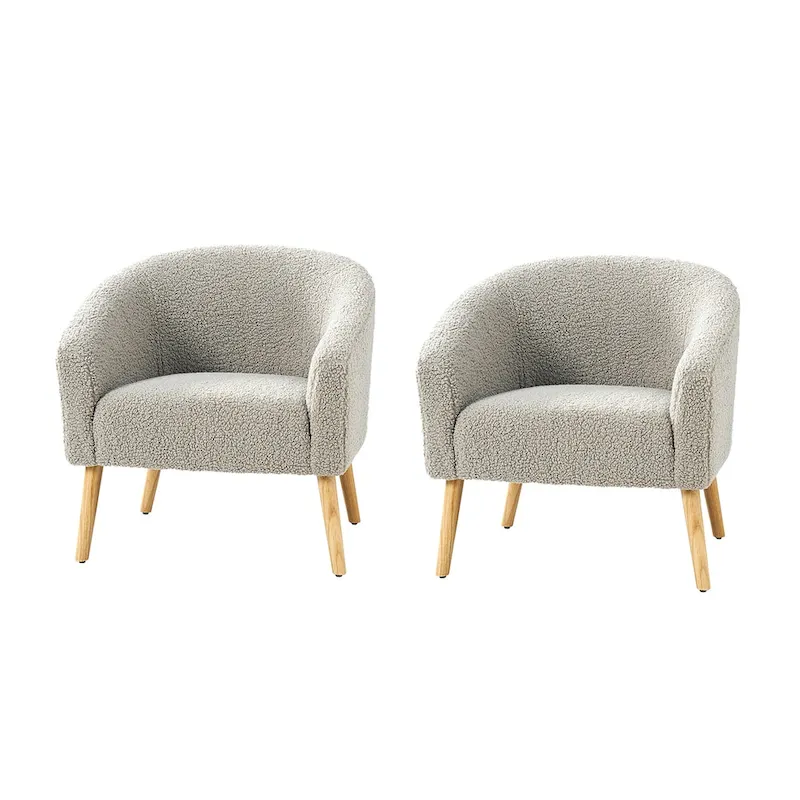 Fauteuil Sheila Modern 30 W Boucle avec pieds en bois massif, lot de 2, par HULALA HOME