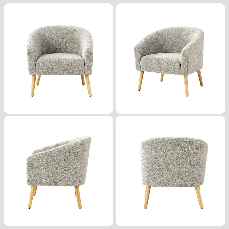 Fauteuil Sheila Modern 30 W Boucle avec pieds en bois massif, lot de 2, par HULALA HOME