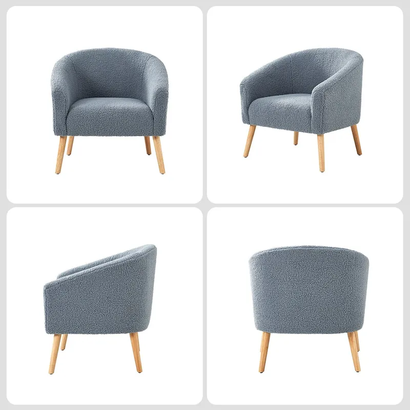 Fauteuil Sheila Modern 30 W Boucle avec pieds en bois massif, lot de 2, par HULALA HOME