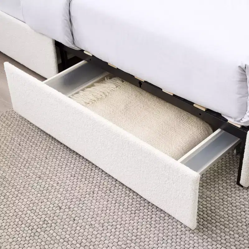 Lit Queen Size Moderne Rembourré en Boucle avec Tiroirs de Rangement
